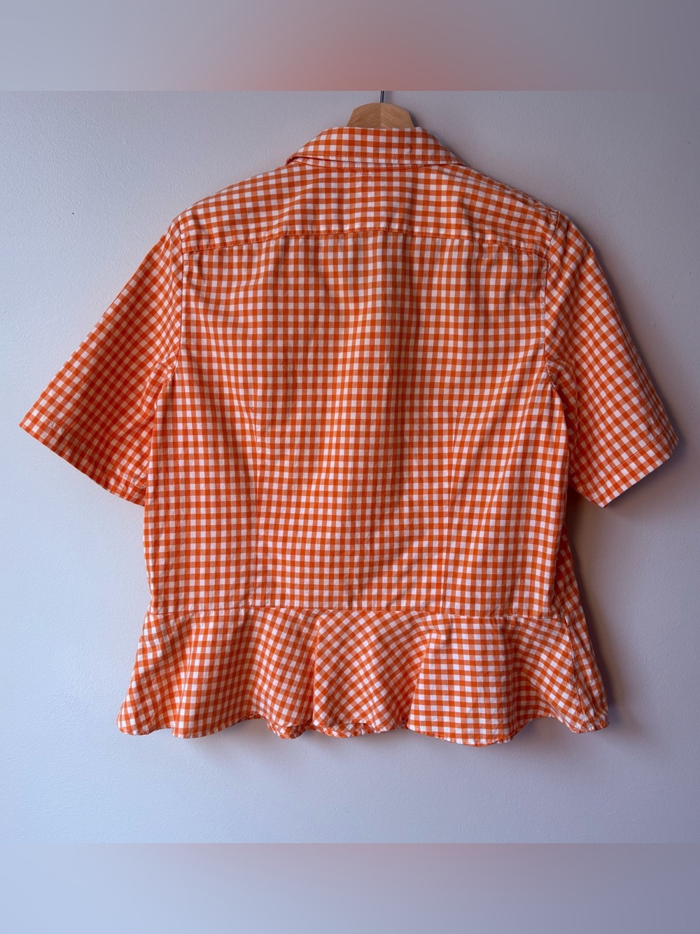 Lauren Ralph Lauren Orange Gingham Peplum short sleeve button up shirt Size 14 - Picture 2 of 7